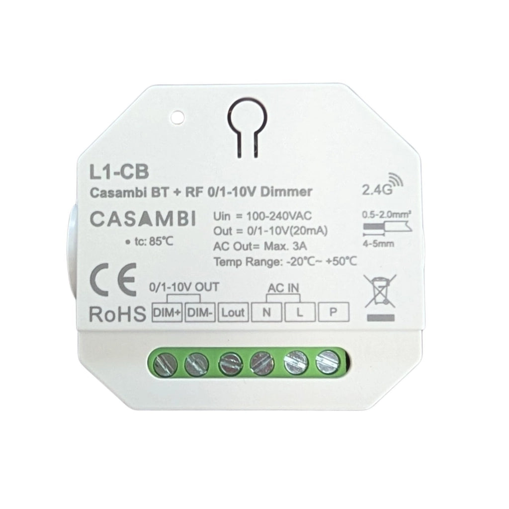 Dimmer 0-10V Casambi Bluetooth RF, 1 Canale, con Relè AC Integrato