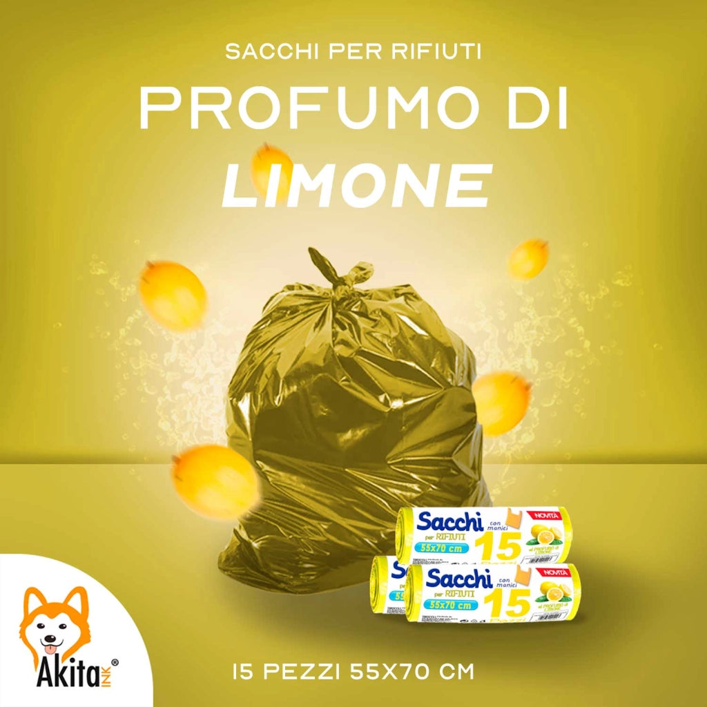 Akitaink Sacchi Spazzatura Limone 45L 45 Pz Manici