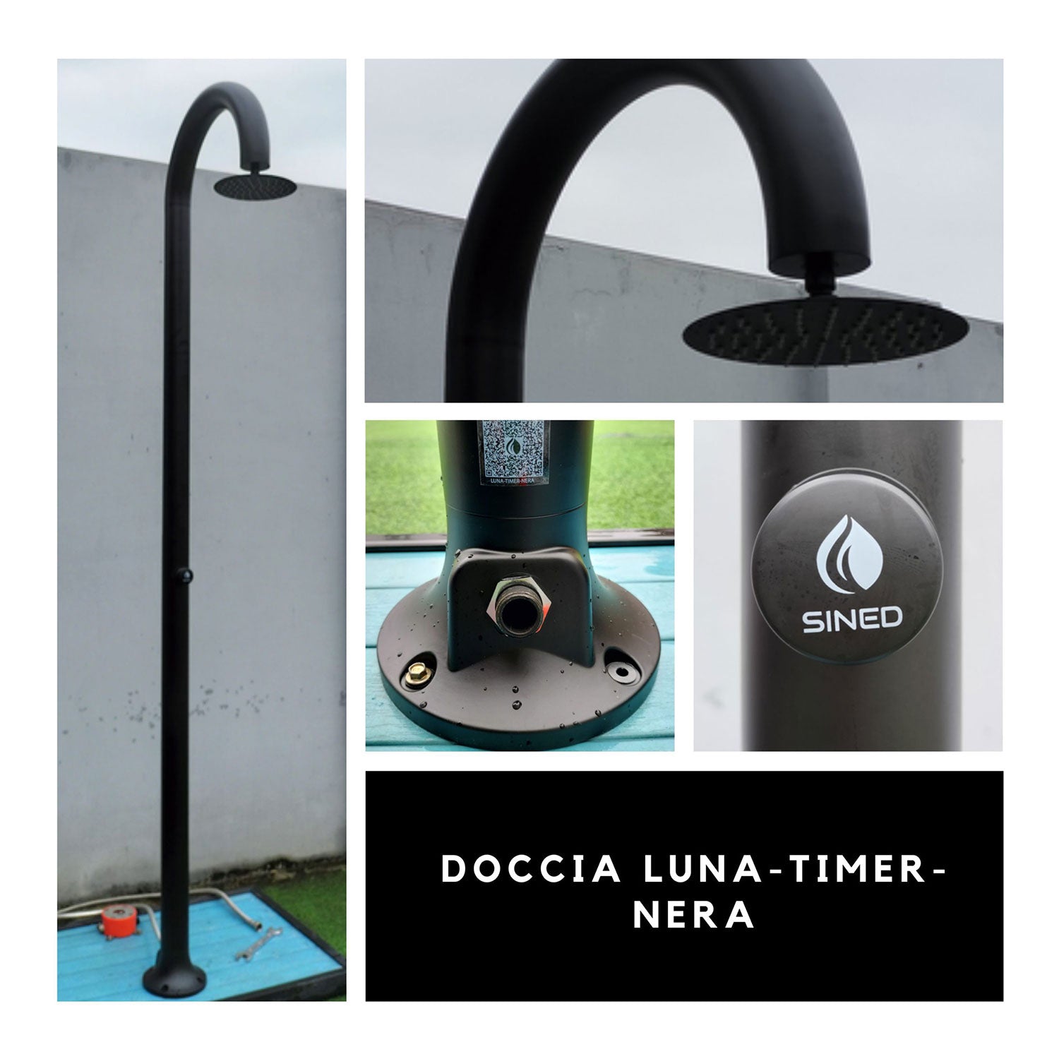 Doccia da Giardino ad Acqua Fredda in Alluminio con Timer Sined Luna Nero
