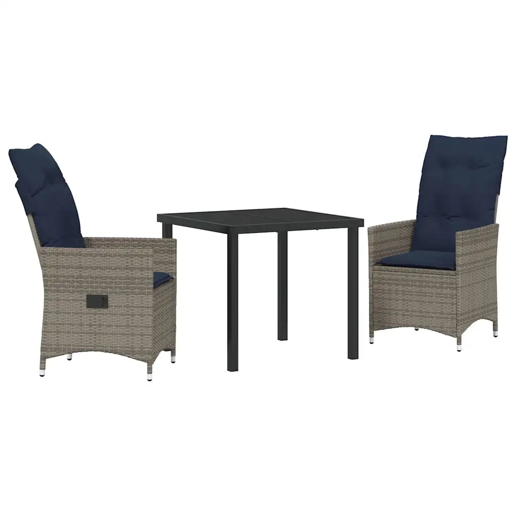 Set di tavolo e sedie con cuscino 3 pcs Grigio Rattan in PE 3379590