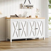 Credenza bianca 140x40x78 cm con 4 ante, 2 ripiani regolabili, struttura in MDF, portata 30 kg, stile moderno