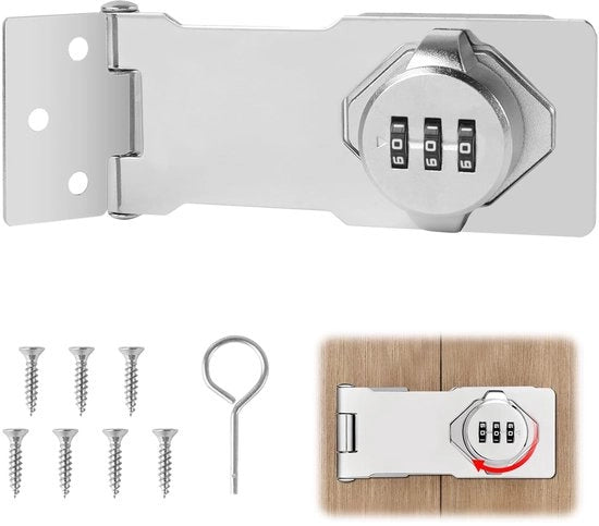 Hasp di sicurezza con combinazione 4,5 pollici, hasp di sicurezza con combinazione, hasp di sicurezza chiusura, hasp di sicurezza combinazione 3 cifre con viti per porte e armadi.