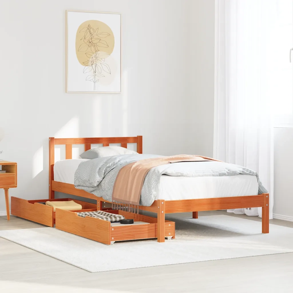 Letto senza Materasso Marrone Cera 100x200 cm in Legno di Pino