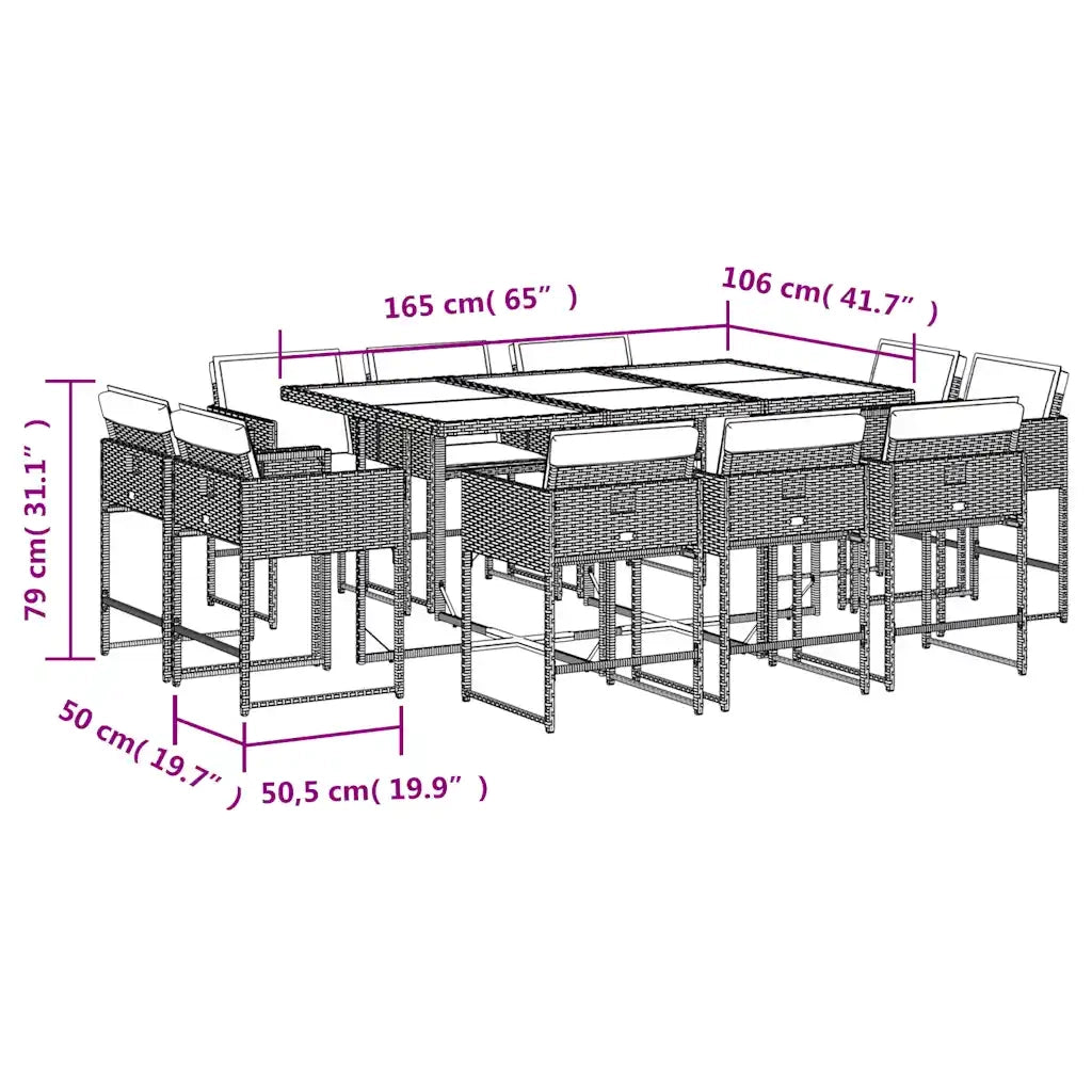 Set da Pranzo da Giardino 11 pz con Cuscini in Polyrattan Nero