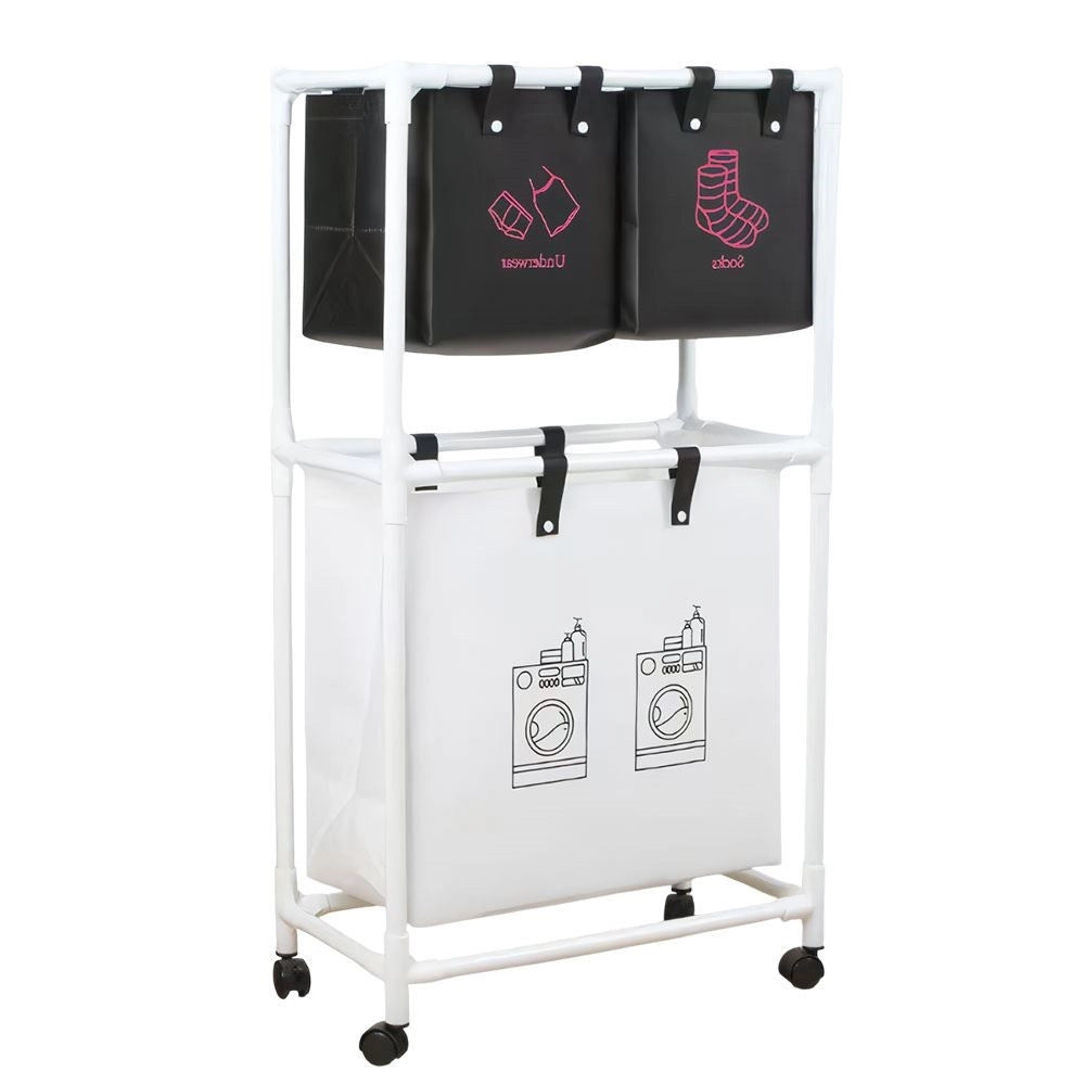 Trade Shop - Cesto Portabiancheria Sporca Multifunzione A 2 Strati Con Ruote Carrello Portatile Lavaggi -