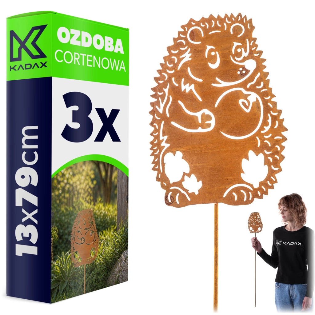 KADAX Ozdoba cortenowa Jeż P25722 pakiet 3szt K173