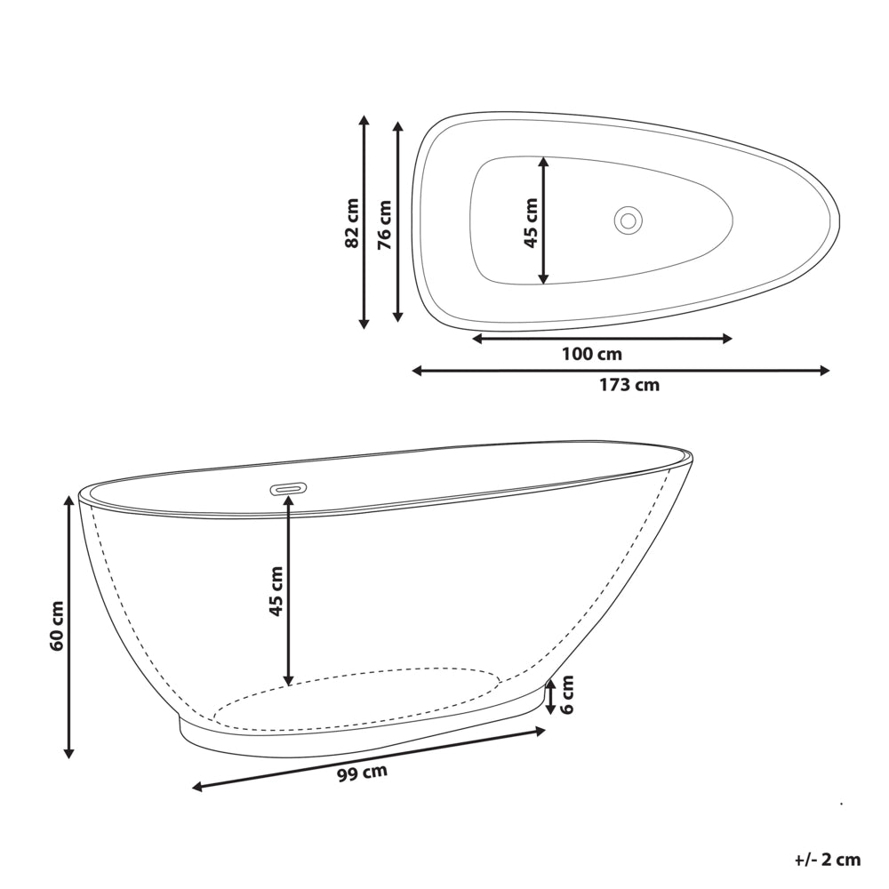 Vasca da bagno freestanding bianco sanitario acrilico singolo 173 x 82 cm ovale dal design moderno
