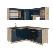 Mobili da cucina Fame-Line Blu scuro lucido/Rovere dorato 190 x 60 cm, PL Rovere Vicco