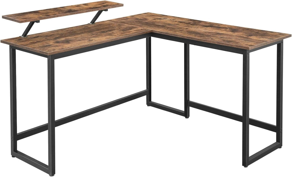 VASAGLE Scrivania per computer, stazione di lavoro a forma di L, scrivania angolare industriale con supporto per monitor, per casa, ufficio, studio, scrittura e gioco, salvaspazio, facile da montare,