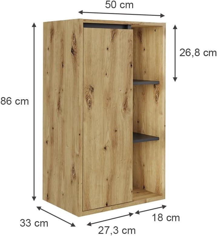 mobiletto bagno Viola, Artigiano/grigio, 50 x 86 cm con ripiani aperti
