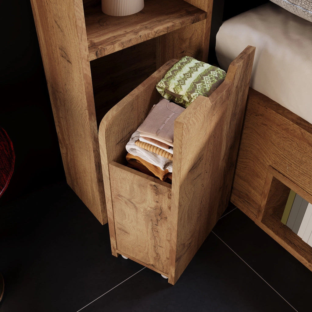 Letto matrimoniale 160x200 cm effetto rovere con LED; porte USB e USB-C; contenitore