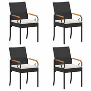 Sedie da giardino 4 pz | Sedie da Esterno Nero e Bianco Crema Polyrattan e acacia