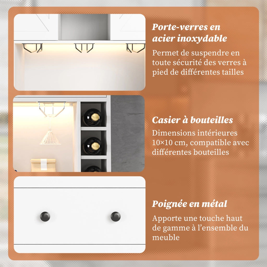Credenza da cucina con ripiani regolabili; LED e prese integrate - in MDF - 105×40×180 cm - bianco