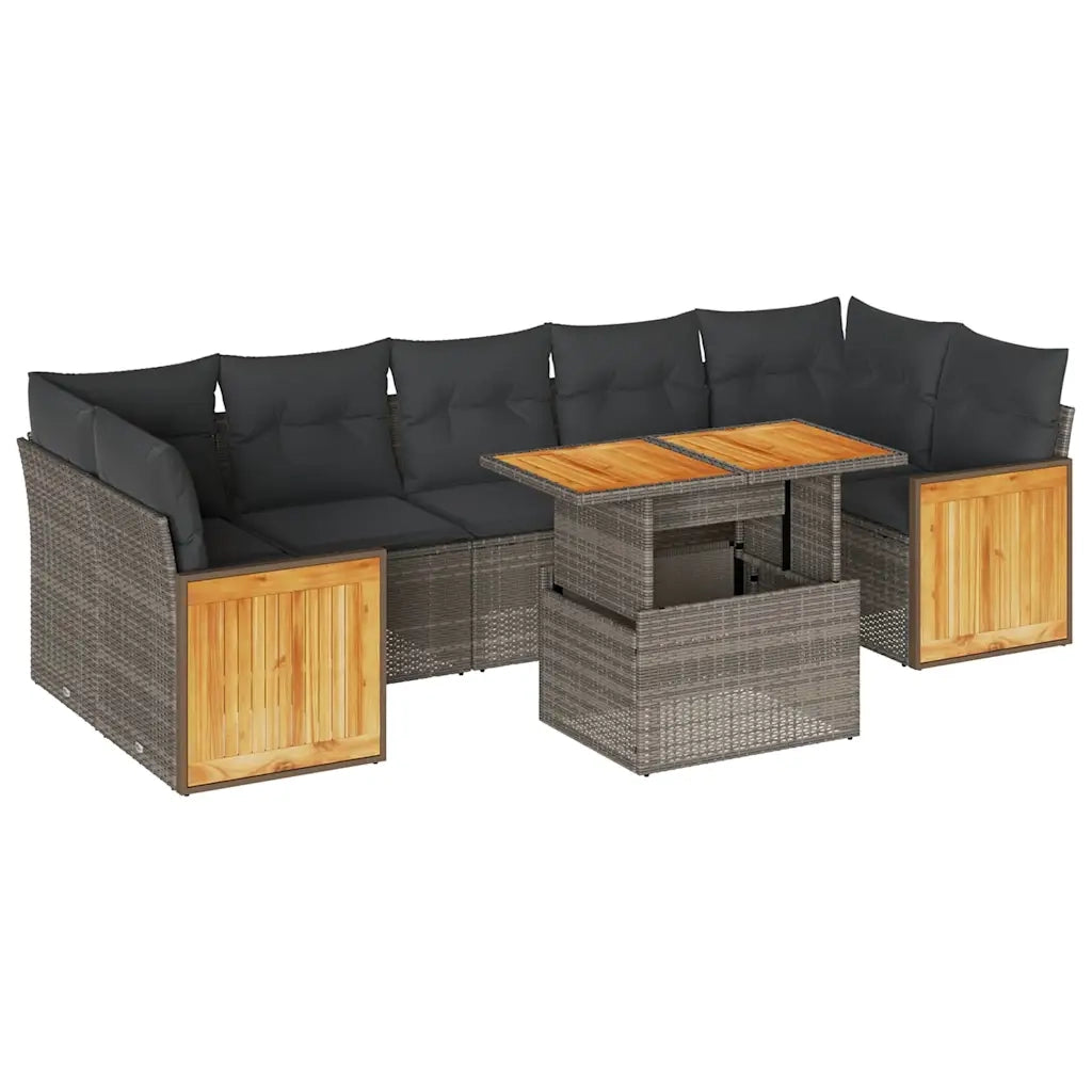 Set Divano da Giardino 8pz con Cuscini Grigio Polyrattan Acacia 3327686
