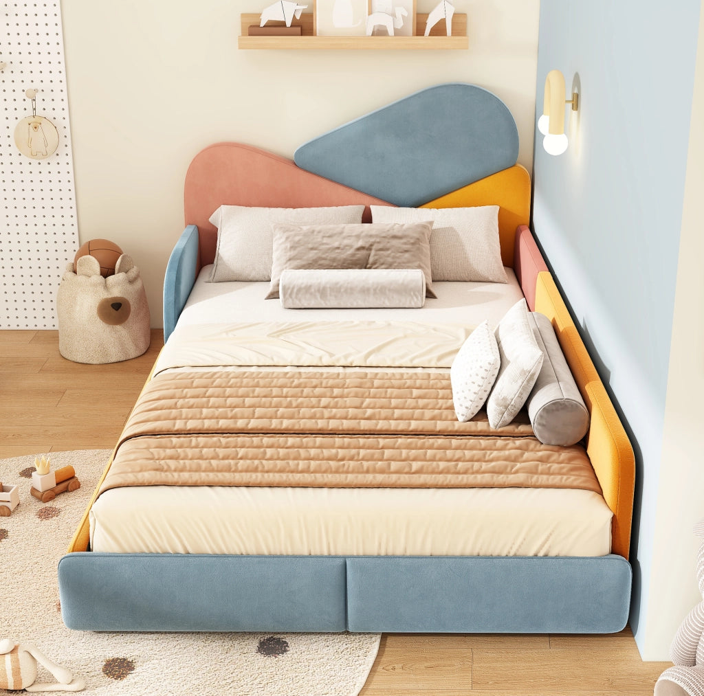 Letto imbottito per bambini 140x200 cm, patchwork multicolore