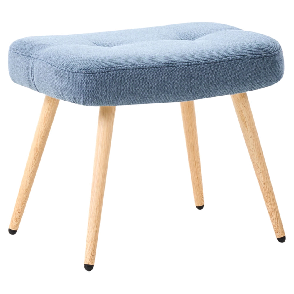 Poltrona Wingback con poggiapiedi in tessuto blu stile retrò con bottoni