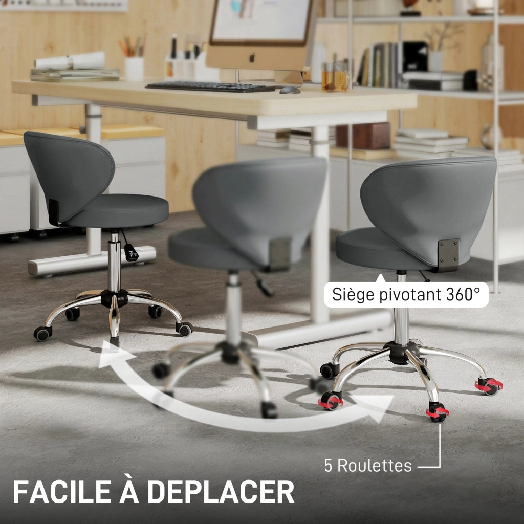 Sgabello da massaggio regolabile con rotelle e schienale ¨C zephmum ¨C grigio similpelle 73-88 cm