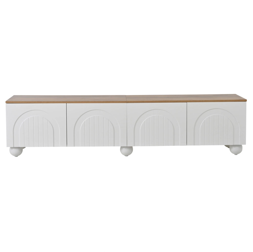 Mobile TV 180x40x45 cm con 4 ante; MDF; bianco e rovere