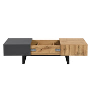 Tavolino Da Caffè Scorrevole con Vano Contenitore Nascosto e Scomparti; Stile Moderno; in Pannelli di Particelle e Metallo; 155×55×40 cm; Naturale