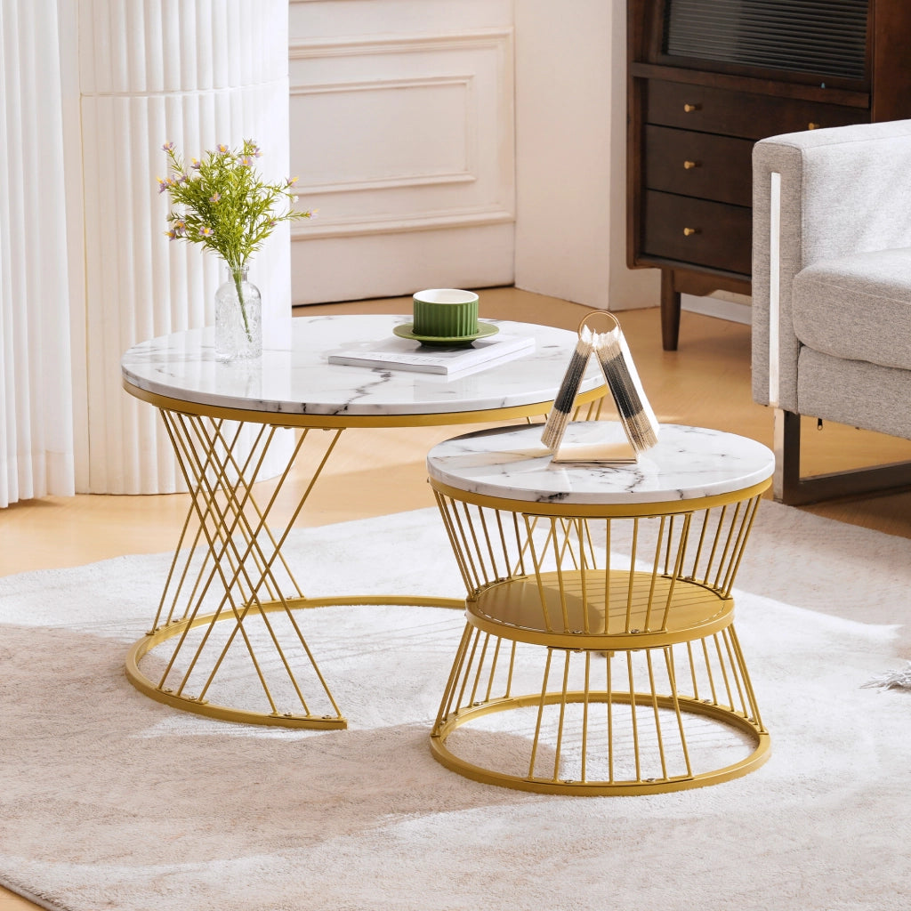 Set di tavolini da caffè 70x70x47 cm e 45x45x40 cm; impilabili; MDF; bianco
