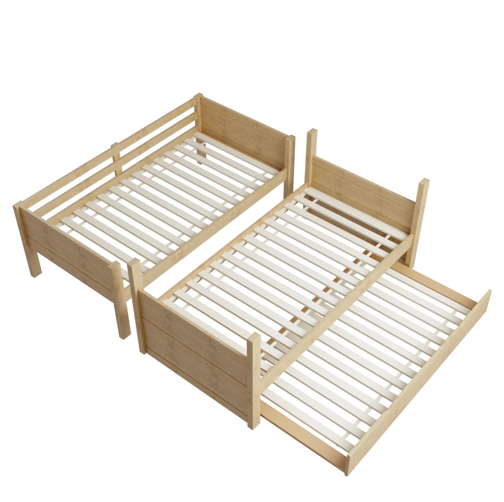 Letto a castello 90x200 cm con letto estraibile e sponde di sicurezza in legno colore naturale