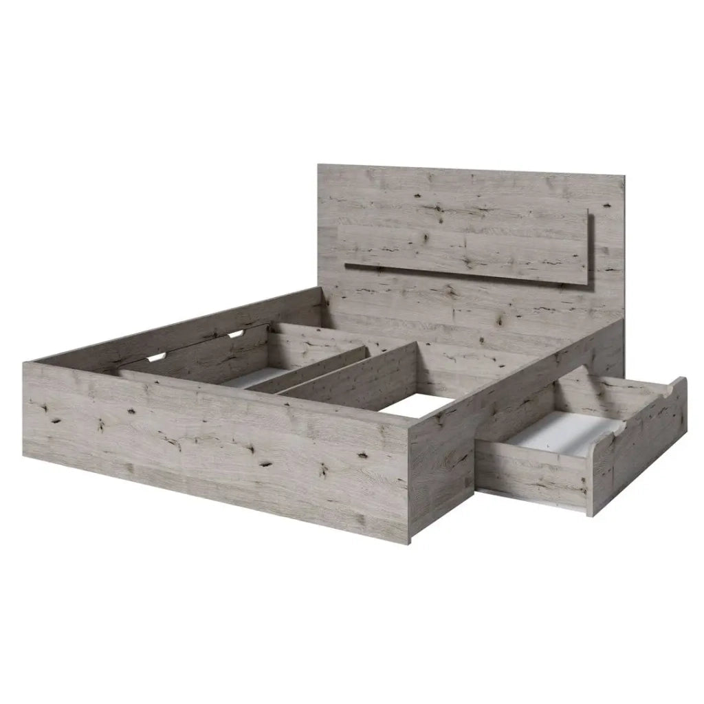 Letto VELTIS 160x200 cm con testiera LED – Colore quercia Wellington – Rete e materasso non inclusi