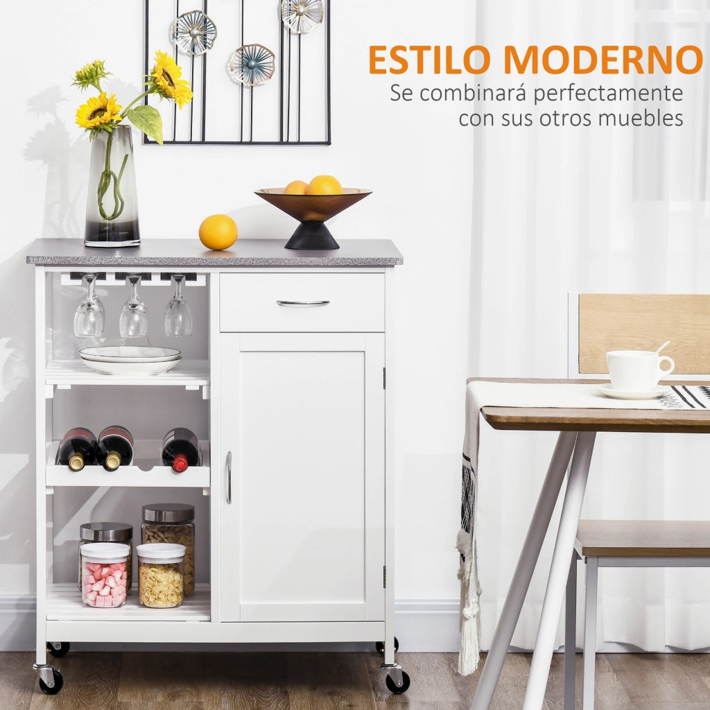 Carro da cucina con ruote ¨C zephmum ¨C bianco 76x48x88 cm