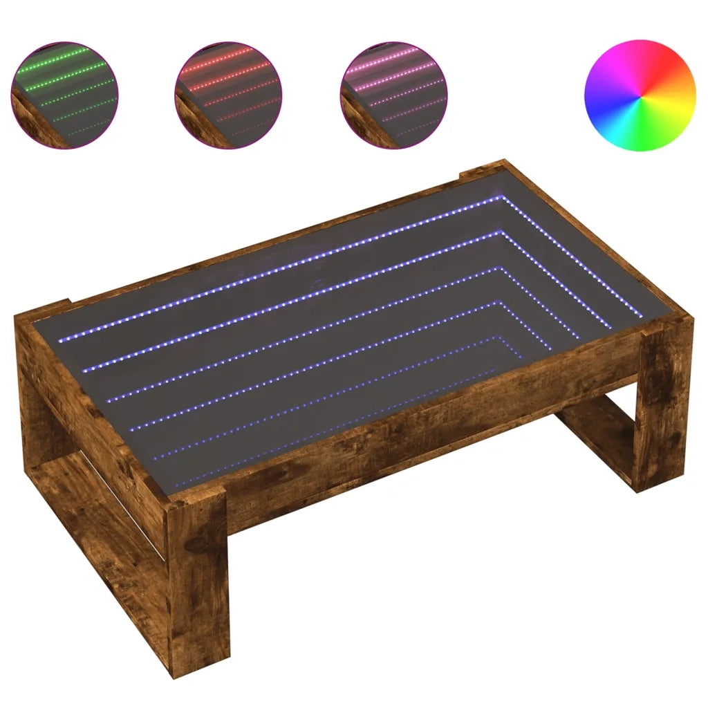 Tavolino da Salotto con LED Infinity Rovere Fumo 90x53x30 cm 847641