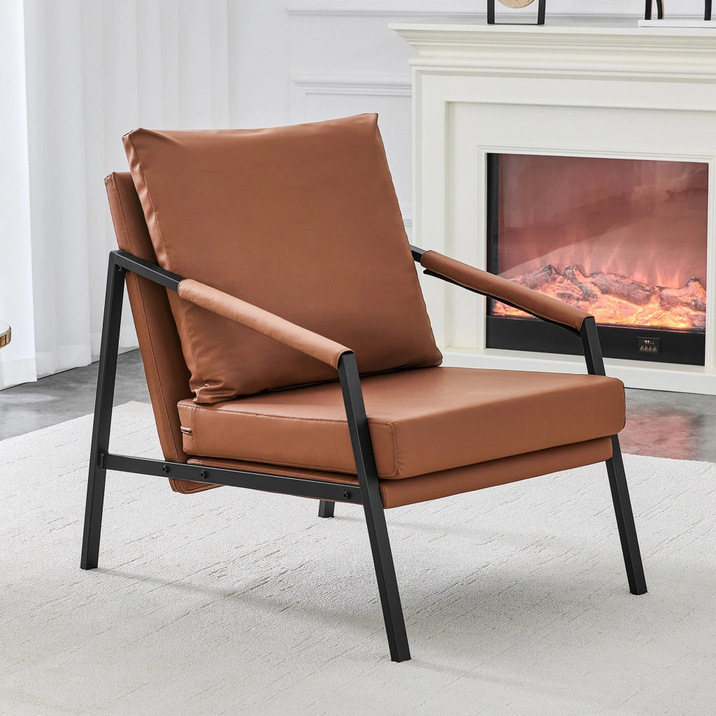 POLTRONA in ecopelle 91,5x68,0x32,5 cm Nero/Marrone con struttura in metallo