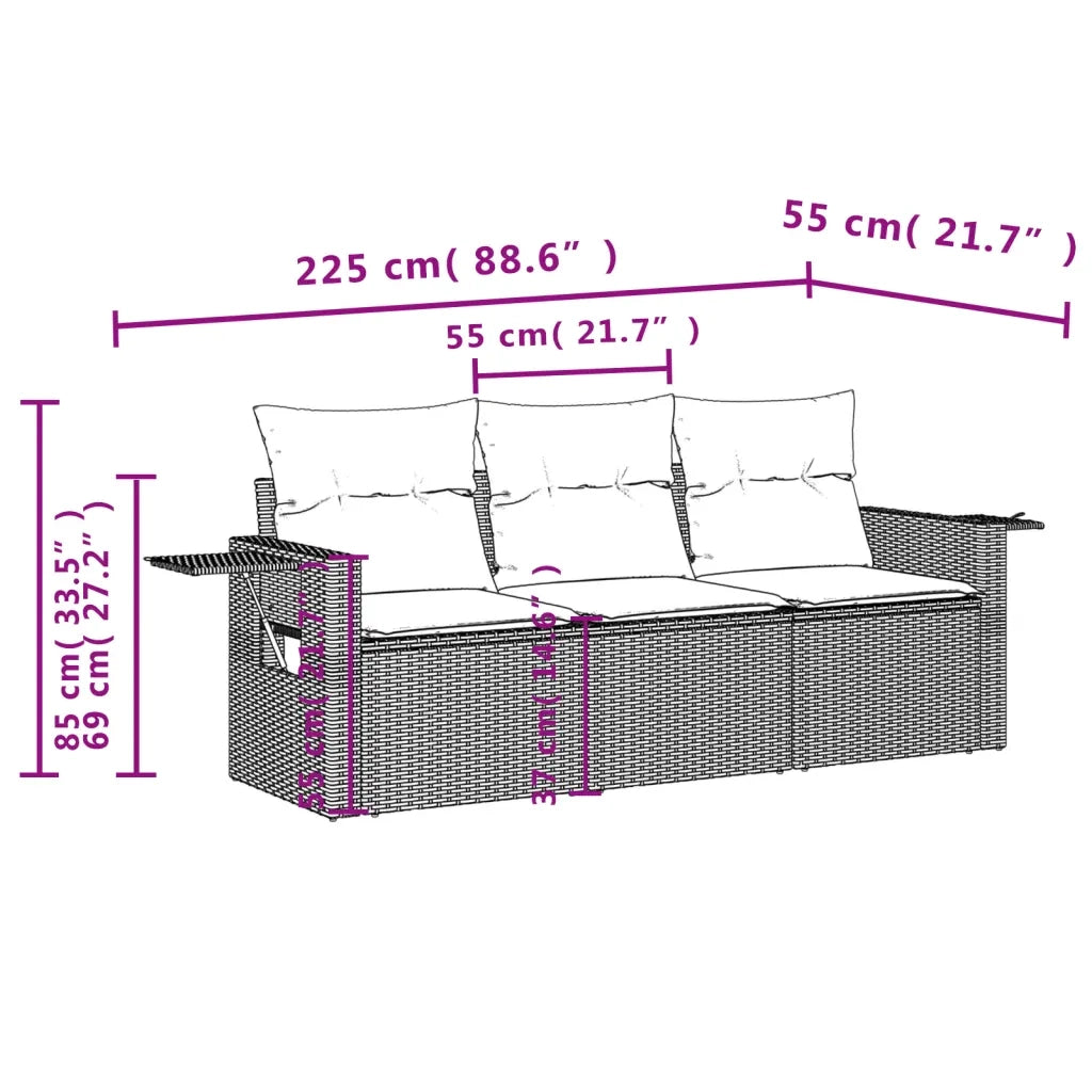 Set Divano da Giardino 3 pz con Cuscini Beige in Polyrattan 3219858