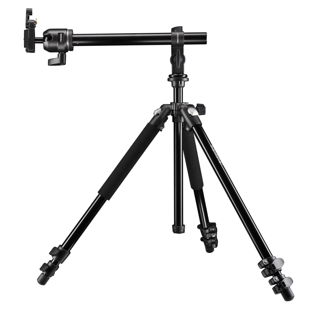 Mantona Basic Scout Max Set Treppiede fotografico, treppiede per fotocamera fino a 160 cm + braccio di estensione, testa a sfera colonna centrale reversibile
