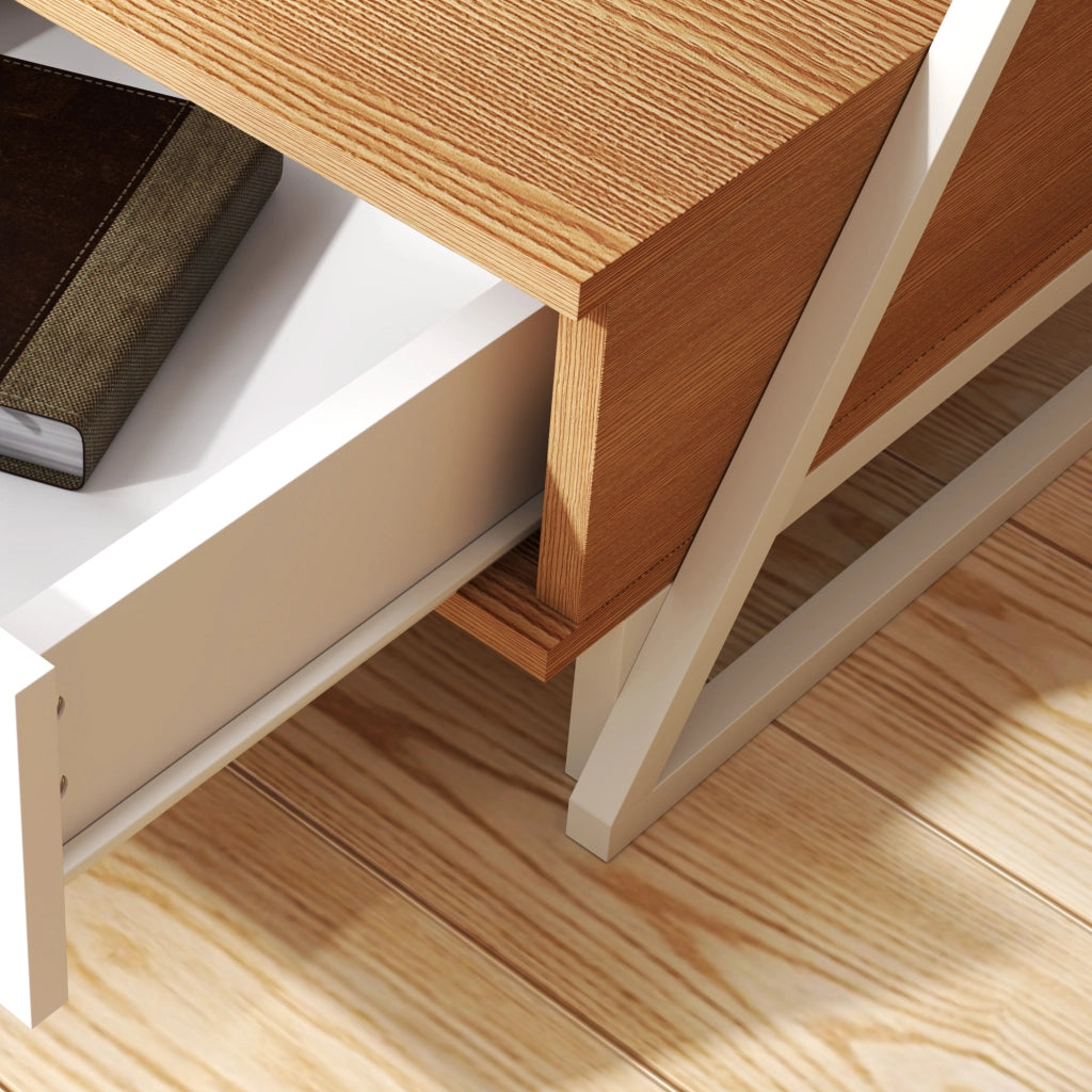 Tavolino da salotto con cassetto e ripiano ¨C zephmum ¨C naturale 40x35x50 cm