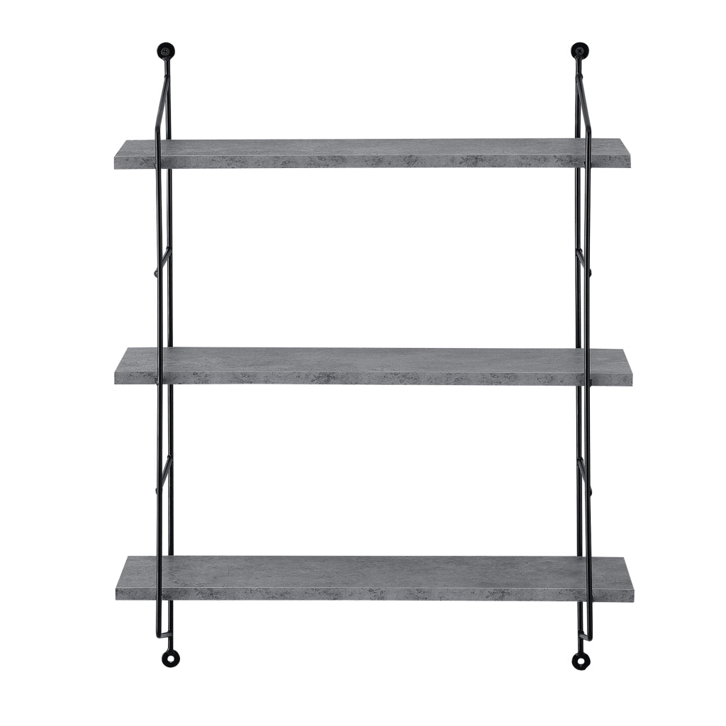 Scaffale da Parete Ösel a 3 Ripiani Regolabil - Effetto Cemento / Nero [en.casa]