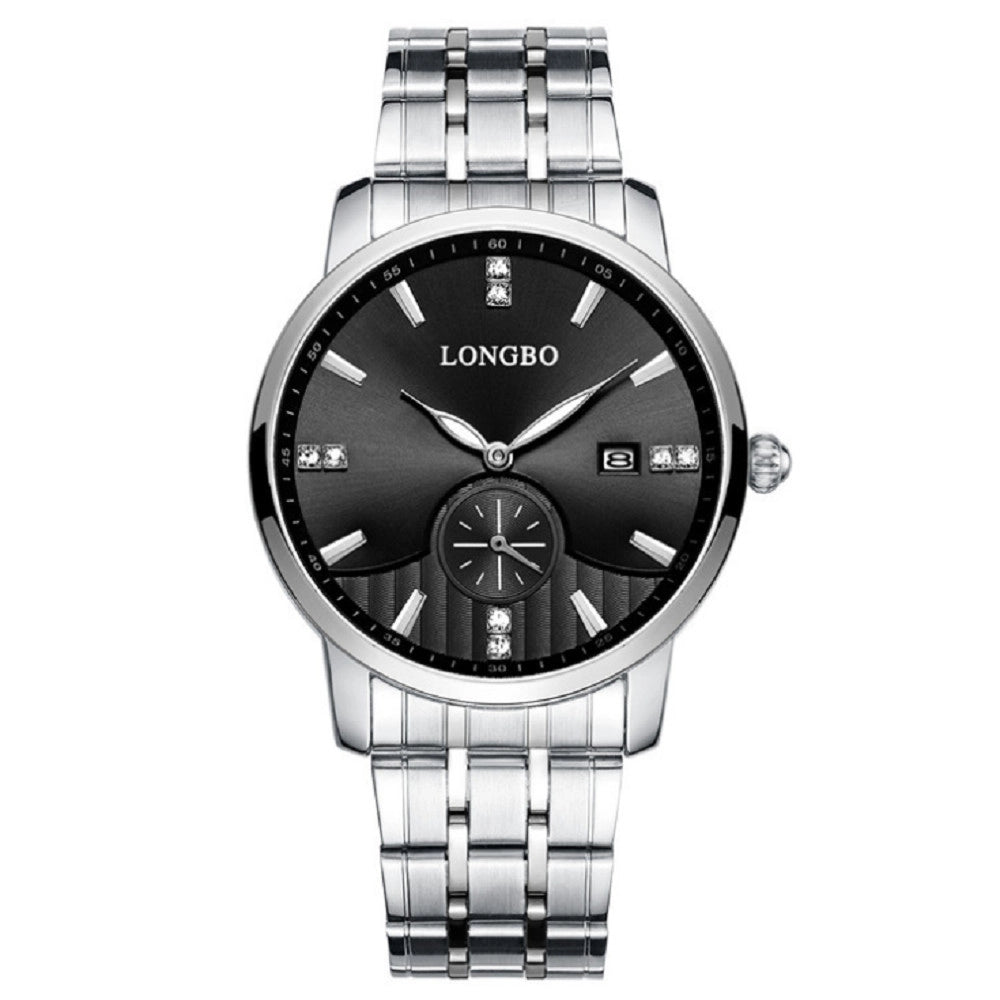 Trade Shop - Orologio Uomo Donna Longbo 80436 Analogico Data Impermeabile Acciaio Silver Nero -