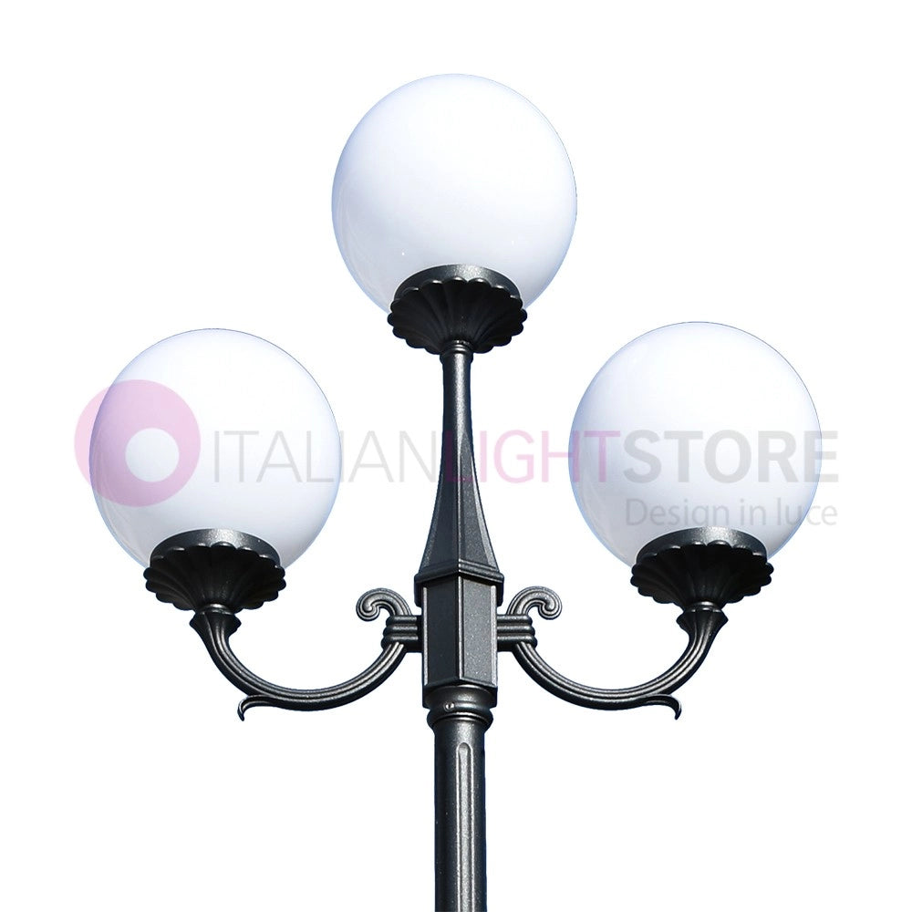 ORIONE ANTRACITE Lampione a 3 luci con rialzo  per Esterno Giardino con sfere globi policarbonato d.25