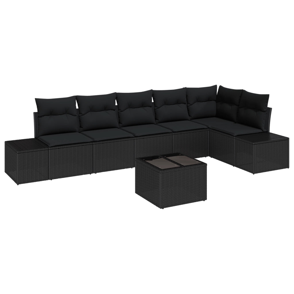 Set Divano da Giardino da 7 Pezzi con Cuscini Beige Polyrattan