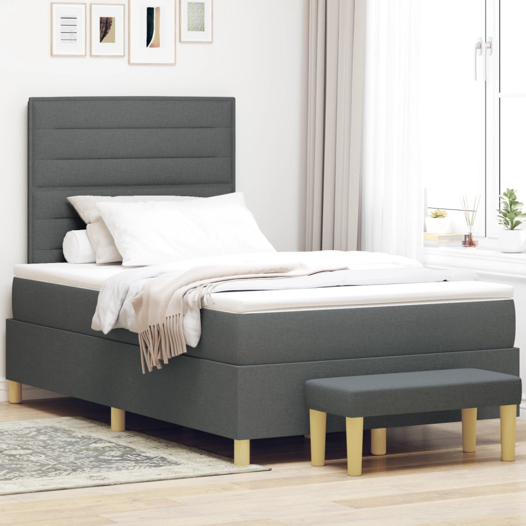 Letto con Box Spring con Materasso e Panchina Grigio Scuro 120x190 cm Tessuto
