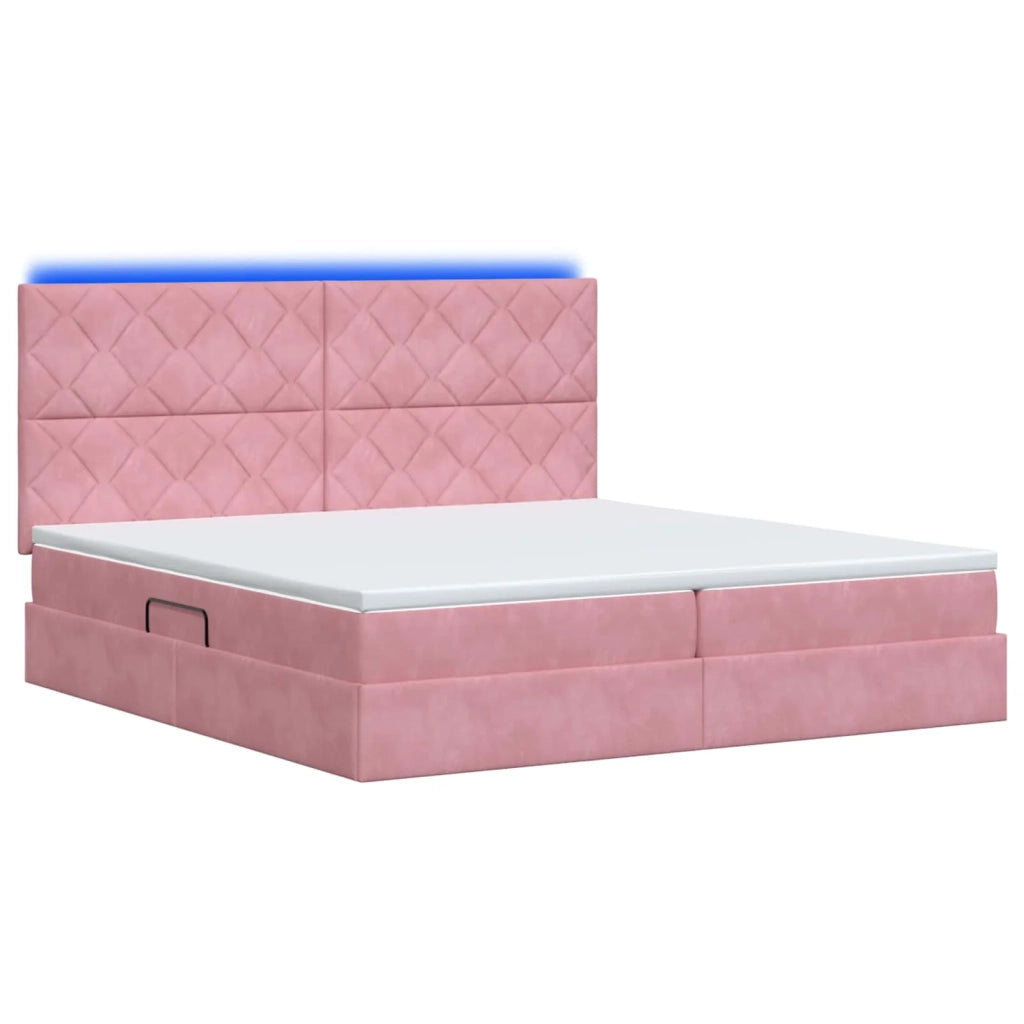 Letto con contenitore LED e materasso Rosa 200 x 200 cm Velluto 3460217