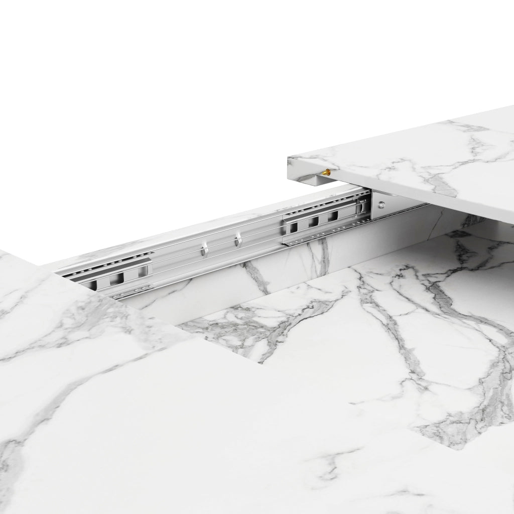 Tavolo da pranzo allungabile 120/160 x 80 x 76 cm con piano effetto marmo e gambe in metallo