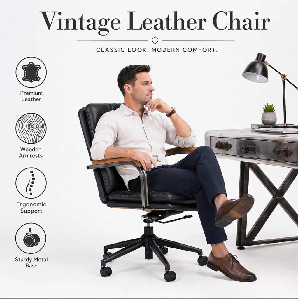 Sedia da ufficio ergonomica in pelle, girevole a 360°, altezza regolabile, design moderno nero