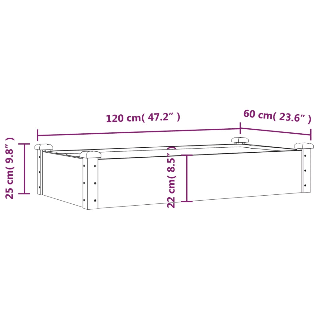 Fioriera Giardino con Fodera Grigia 120x60x25cm Massello Abete 364291