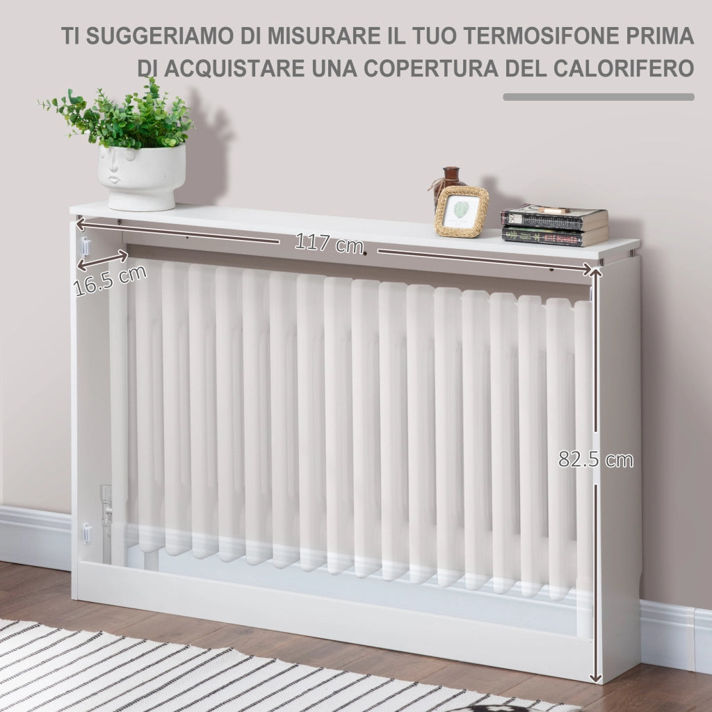 Copritermosifone a Doghe ¨C zephmum ¨C Bianco MDF Acciaio 120x18x84