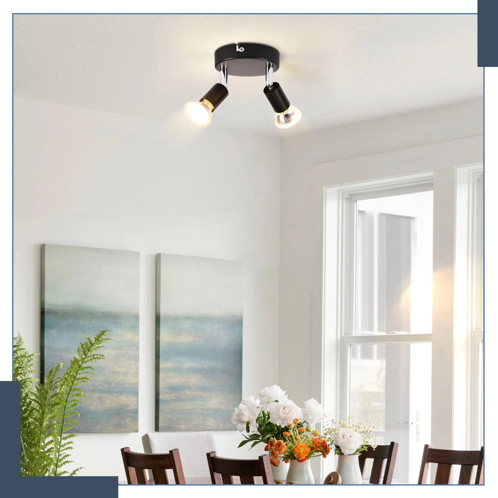 ZMH Faretto da soffitto neri 2 luci GU10 moderni rotondi orientabili 350° per camera letto soggiorno senza lampadina