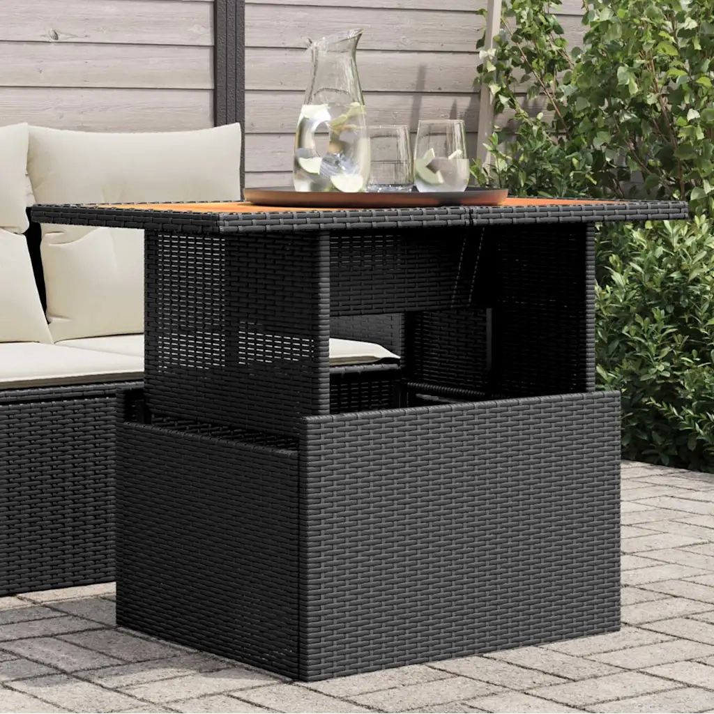 Tavolo da Giardino | Tavolino da esterno Nero 100x55x73 cm Polyrattan e Legno Acacia