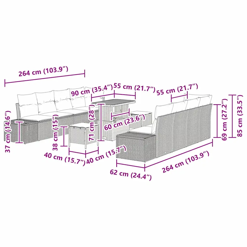 Set Divano da Giardino con cuscino 11 pcs Grigio polyrattan 3362763