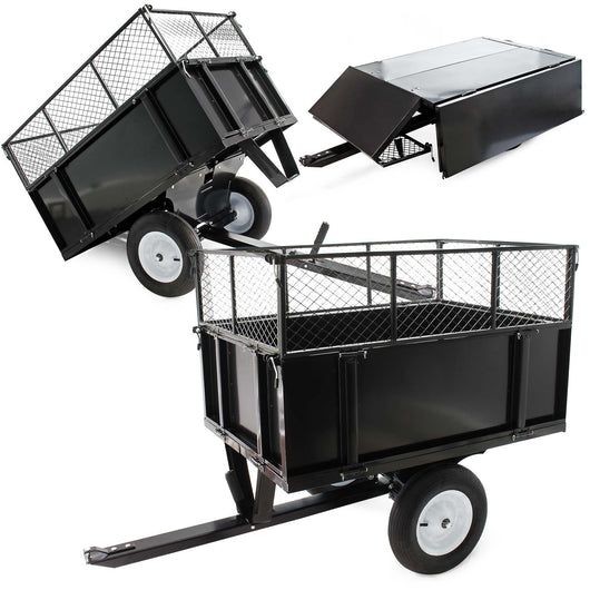 Rimorchio per trattorino tagliaerba, ribaltabile 114x76x30 cm, cassone con estensione a rete
