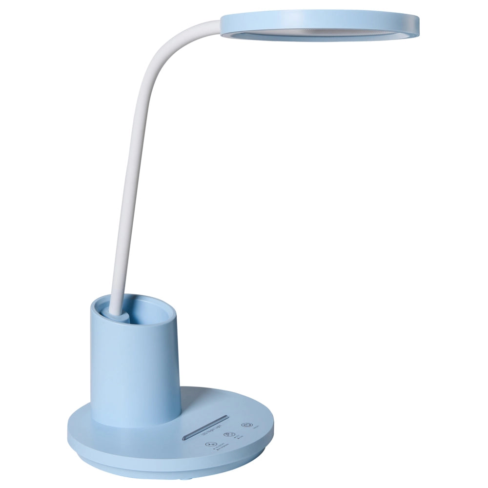 Lampada da scrivania per ufficio blu illuminazione da tavolo per lettura e computer braccio regolabile dimmer continuo a scorrimento