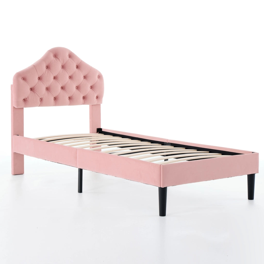 Letto imbottito in velluto rosa dimensioni 90x200 cm