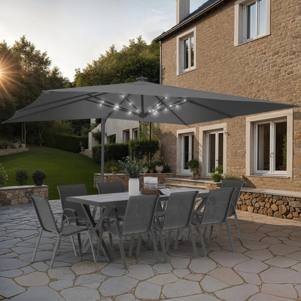 IDMarket - CALVI LED grigio 3x4 M parasole inclinabile a 360° con copertura