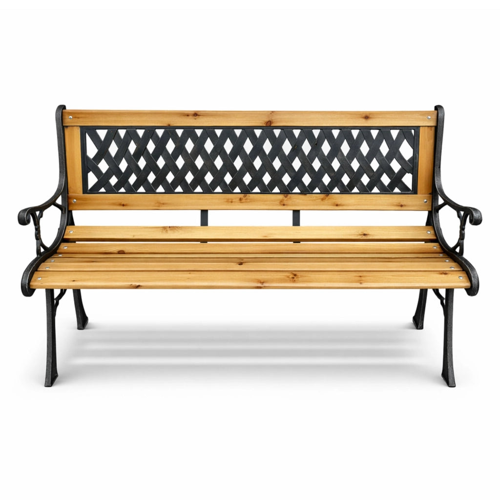 Panchina da giardino nera MIRT con legno laccato e gambe in ghisa larghezza 127 cm